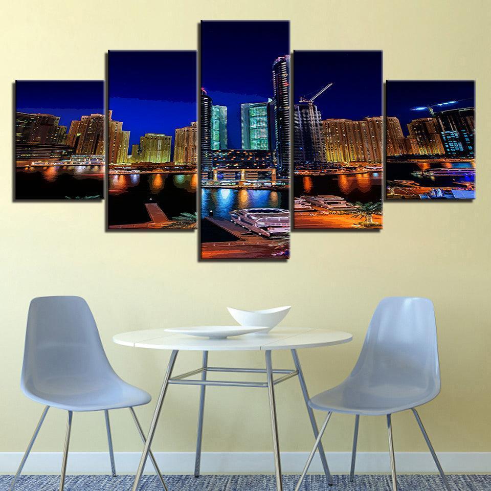 The Fancy City Collection 5 Piece HD Multi Panel Canvas Wall Art Frame-Original Frame