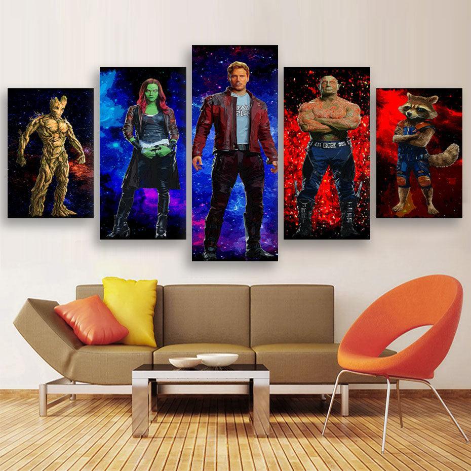 Guardians Of The Galaxy 5 Piece HD Multi Panel Canvas Wall Art-Original Frame