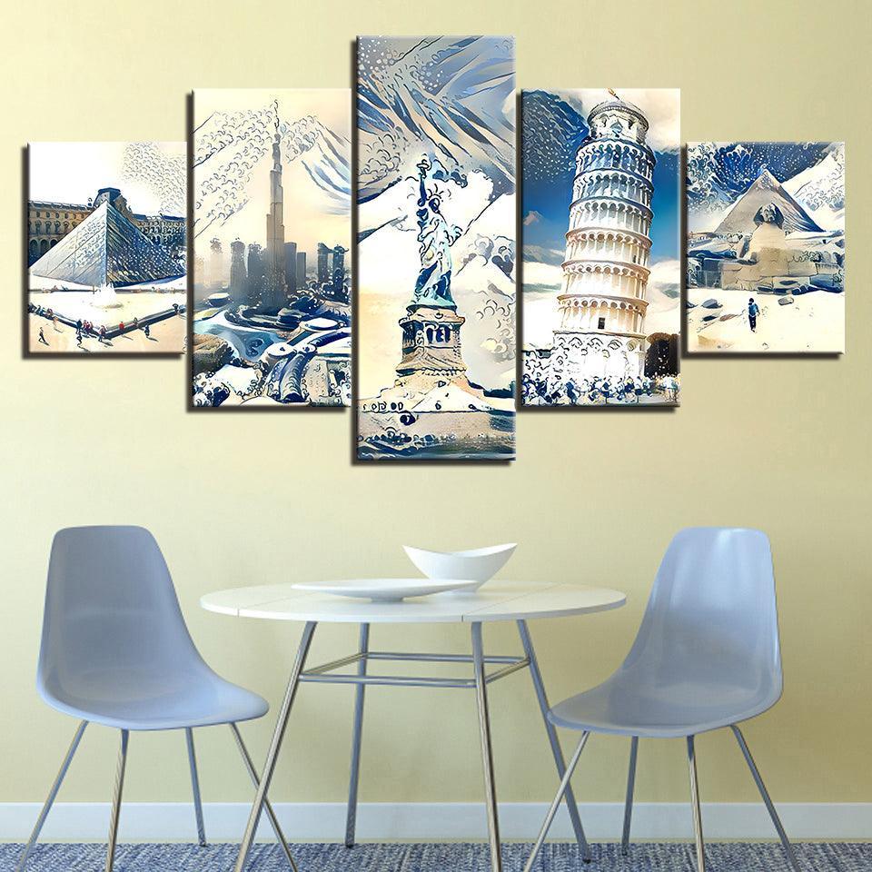 Wonders Of The World 5 Piece HD Multi Panel Canvas Wall Art Frame-Original Frame