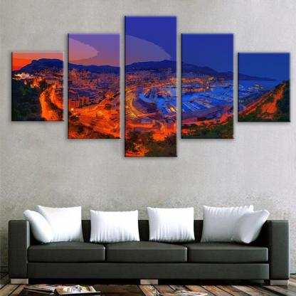 Monte Carlo Skyline 5 Piece HD Multi Panel Canvas Wall Art Frame-Original Frame