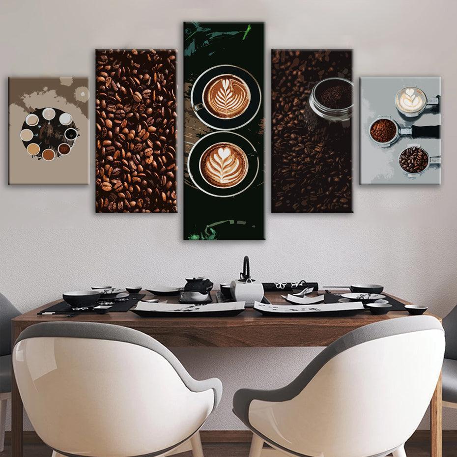 Warm Coffee 5 Piece HD Multi Panel Canvas Wall Art Frame-Original Frame