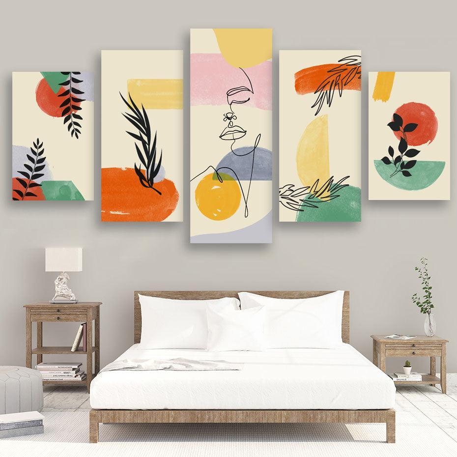 Abstract Boho Line Art 5 Piece HD Multi Panel Canvas Wall Art Frame-Original Frame