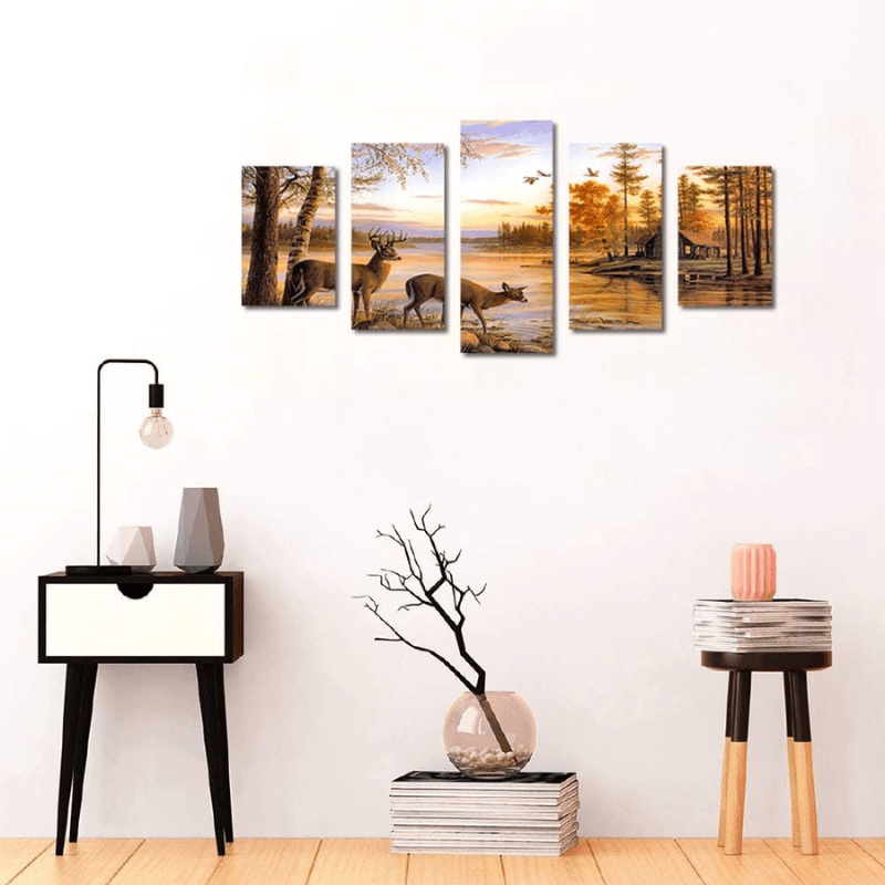 Animal Deer Pictures Vintage Wall Art Canvas Print-Original Frame