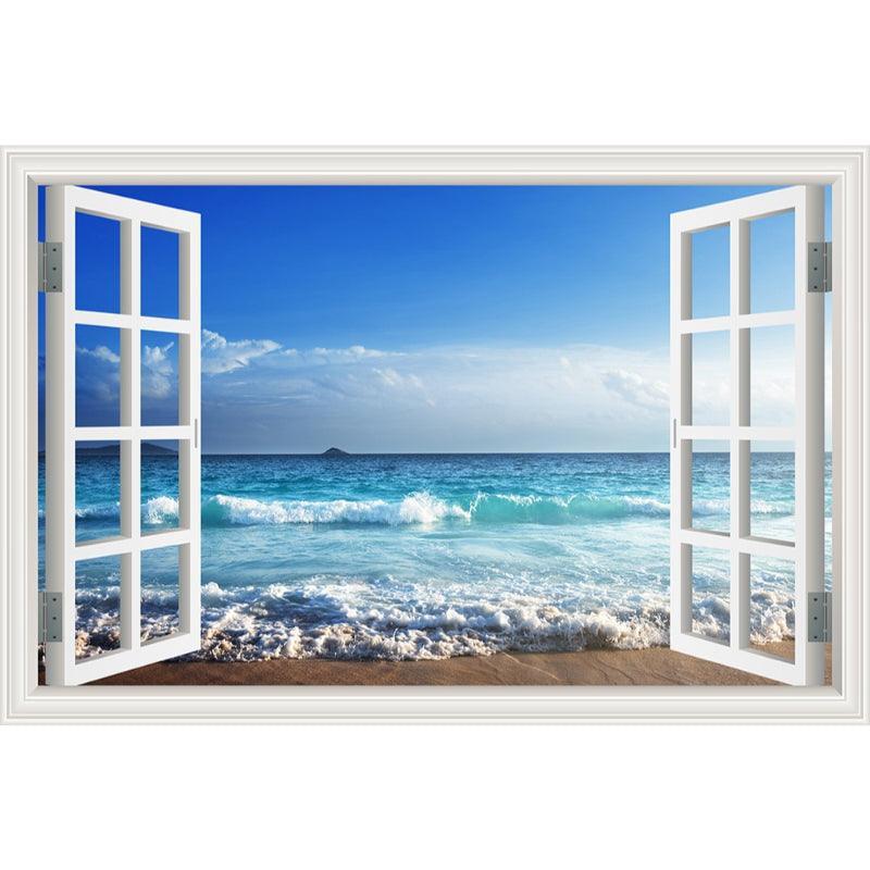 Blue Sky And Beach 3D Window Canvas Wall Art-Original Frame