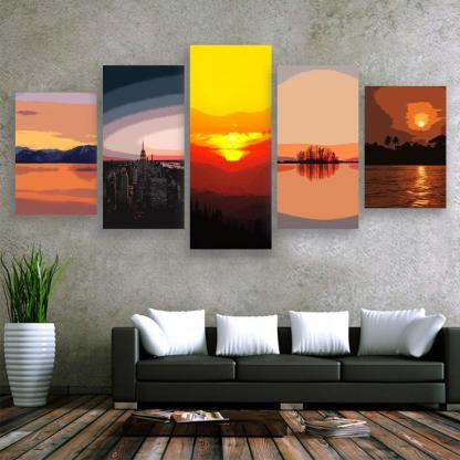 Serene Sunset 5 Piece HD Multi Panel Canvas Wall Art Frame-Original Frame