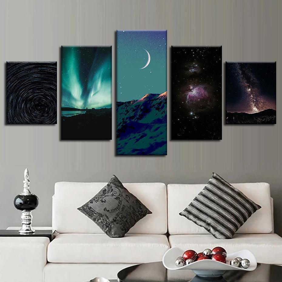 Milky Way Galaxy 5 Piece HD Multi Panel Canvas Wall Art Frame-Original Frame