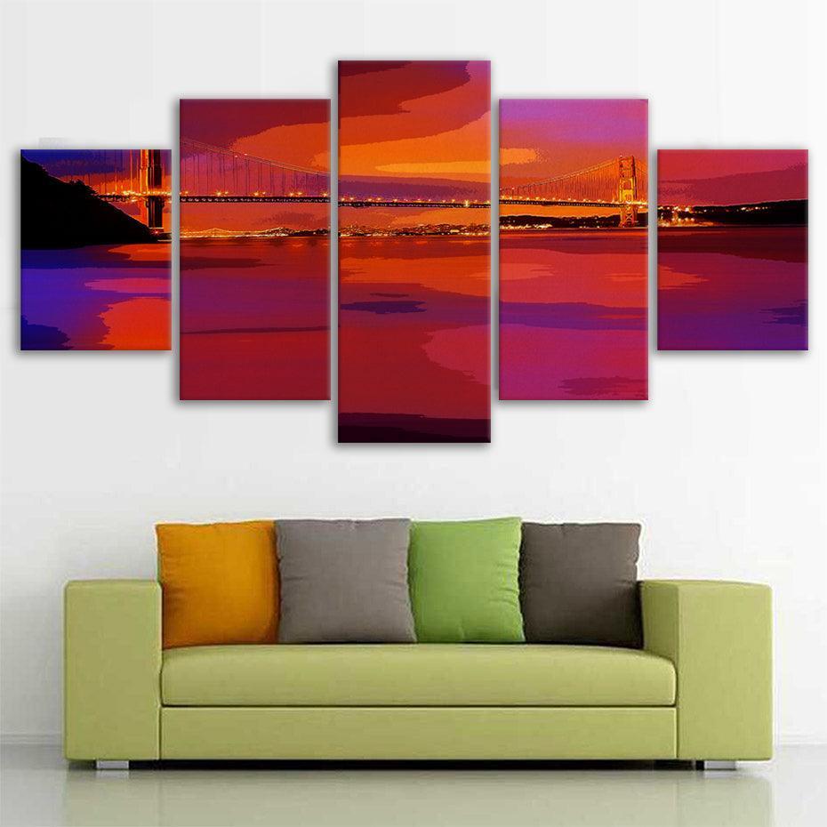 Golden Gate Bridge 5 Piece HD Multi Panel Canvas Wall Art Frame-Original Frame