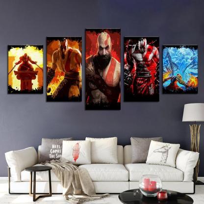God Of Wars 5 Piece HD Multi Panel Canvas Wall Art Frame-Original Frame