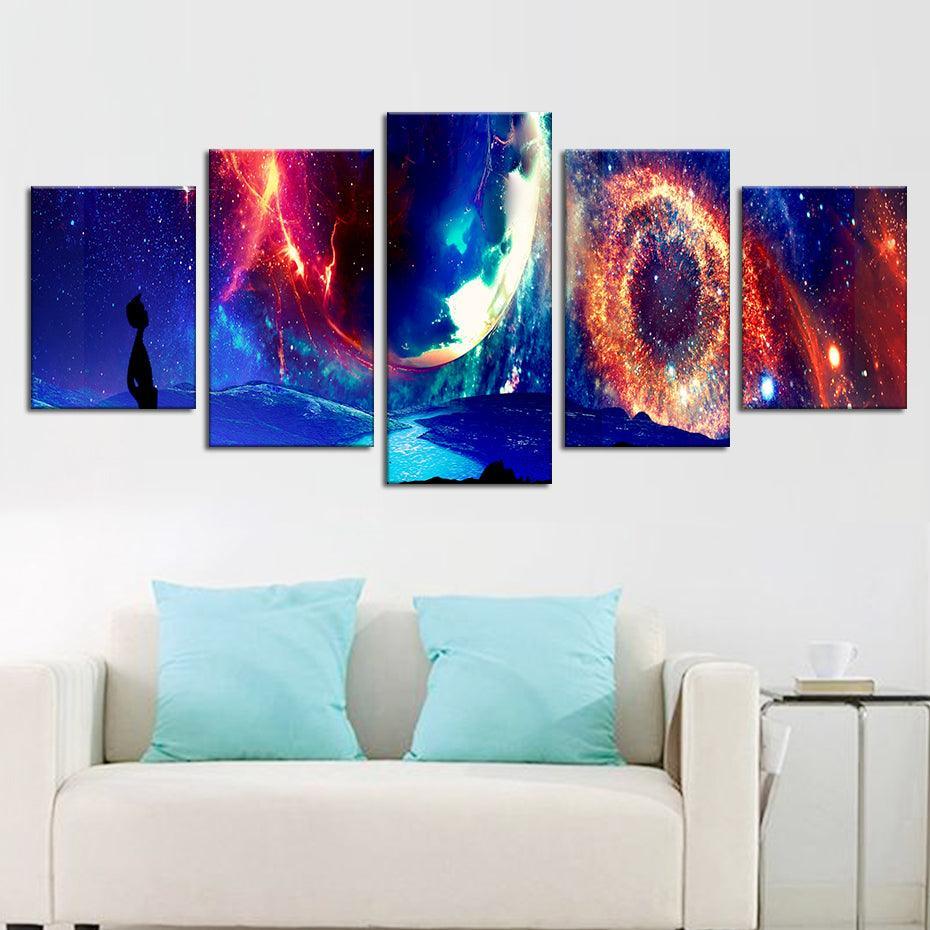 Galaxy Sky 5 Piece HD Multi Panel Canvas Wall Art Frame-Original Frame