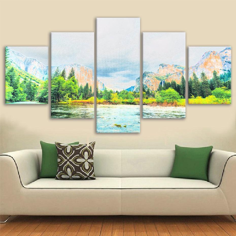 Yosemite National Park 5 Piece HD Multi Panel Canvas Wall Art Frame-Original Frame