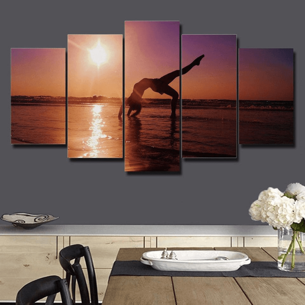 Women Doing Yoga 5 Piece HD Multi Panel Canvas Wall Art Frame-Original Frame