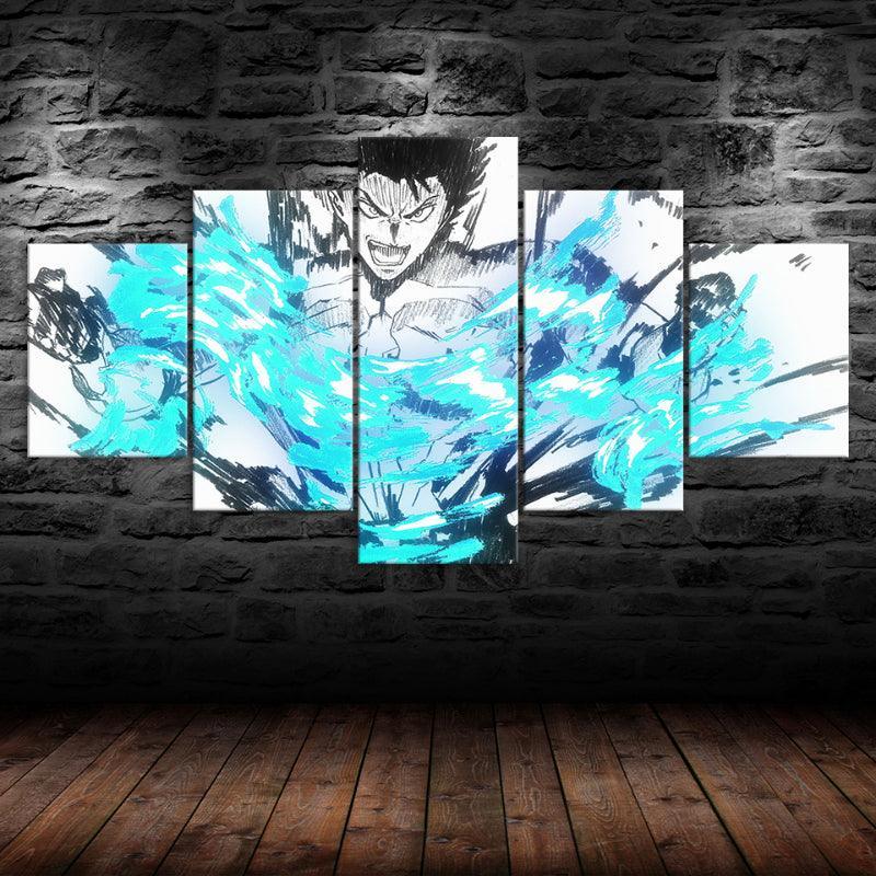 Fairy Tail Gray 5 Piece Blue Color Multi Panel Canvas Painting-Original Frame