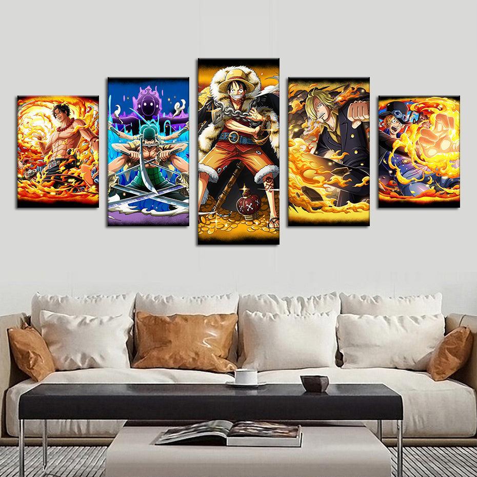 One Piece Manga 5 Piece HD Multi Panel Canvas Wall Art Frame-Original Frame