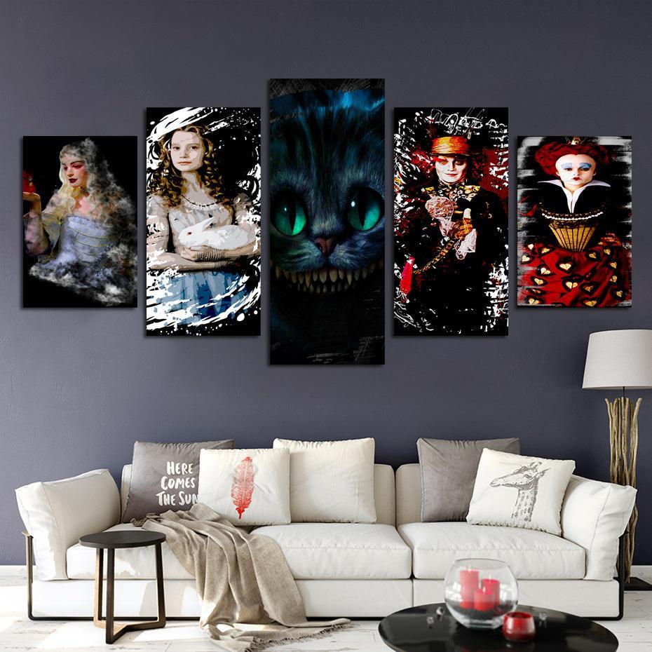 Alice In Wonderland 5 Piece HD Multi Panel Canvas Wall Art Frame-Original Frame