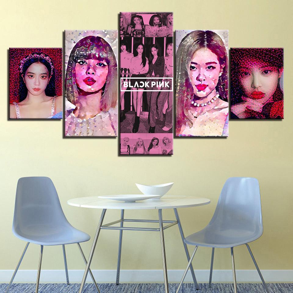 Black Pink 5 Piece HD Multi Panel Canvas Wall Art Frame-Original Frame