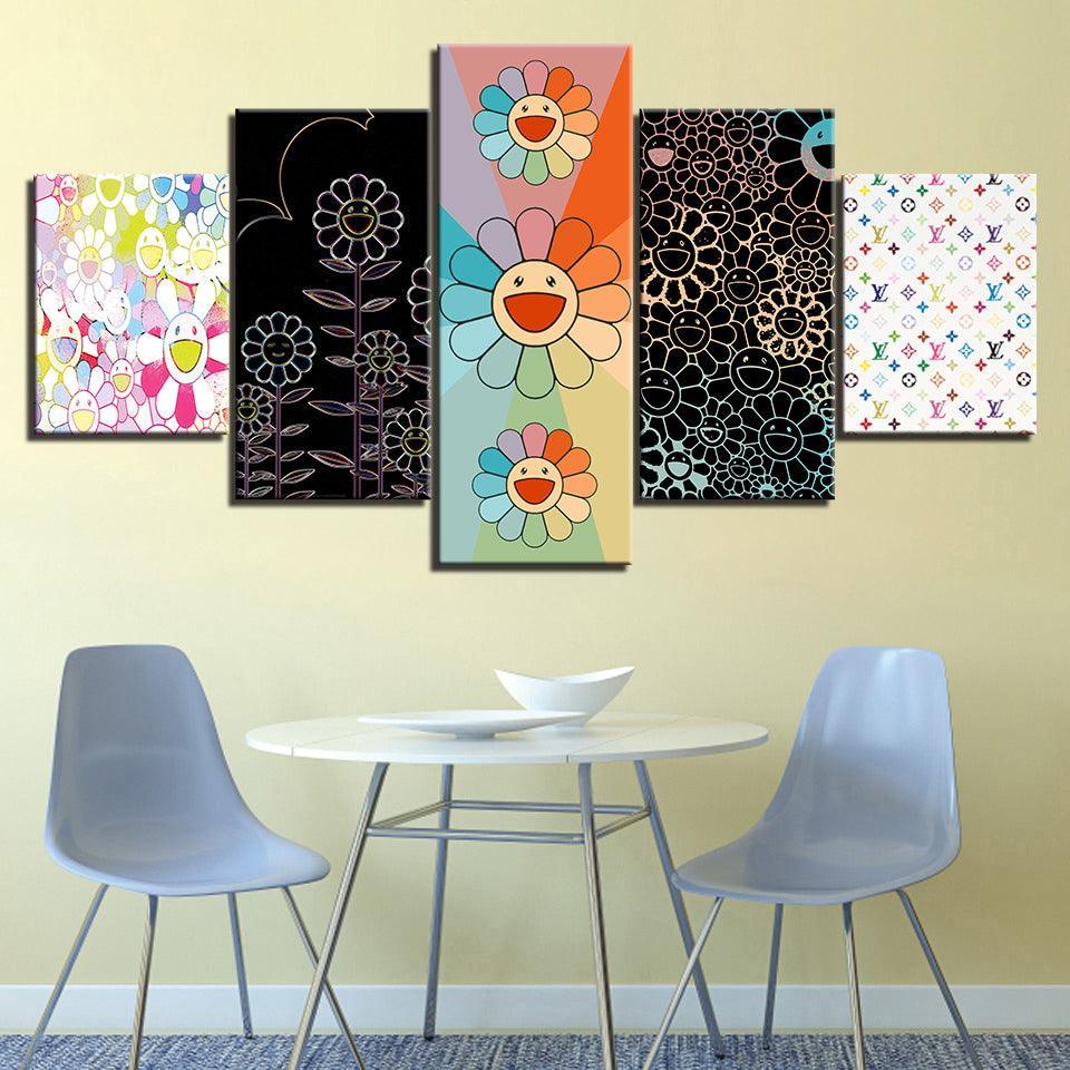 Flower Designs 5 Piece HD Multi Panel Canvas Wall Art Frame-Original Frame