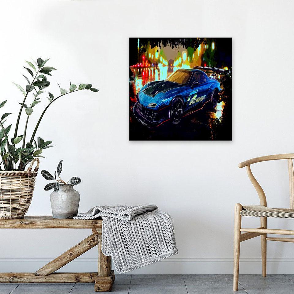 Dark Blue Car Cartoon 1 Piece HD Multi Panel Canvas Wall Art Frame-Original Frame