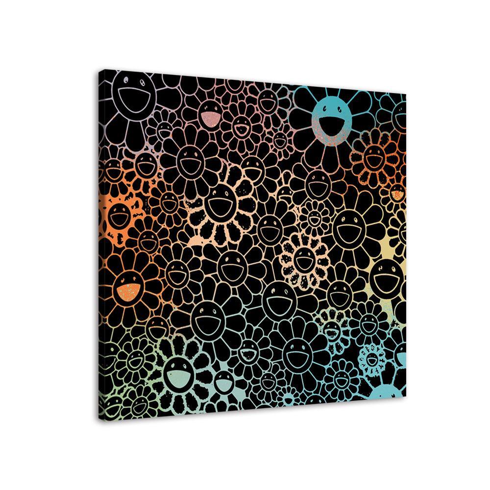 Neon Flowers Collage 1 Piece HD Multi Panel Canvas Wall Art Frame-Original Frame