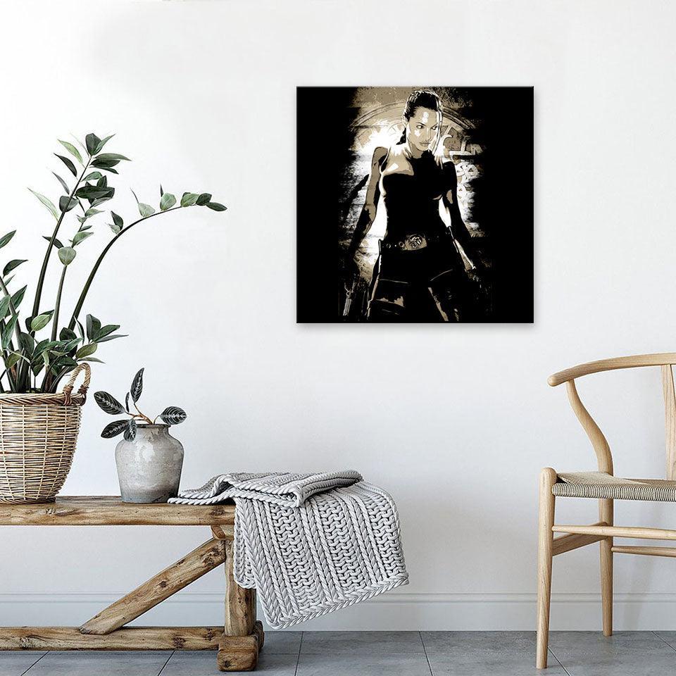 Black & Brown Angelina Jolie 1 Piece HD Multi Panel Canvas Wall Art Frame-Original Frame