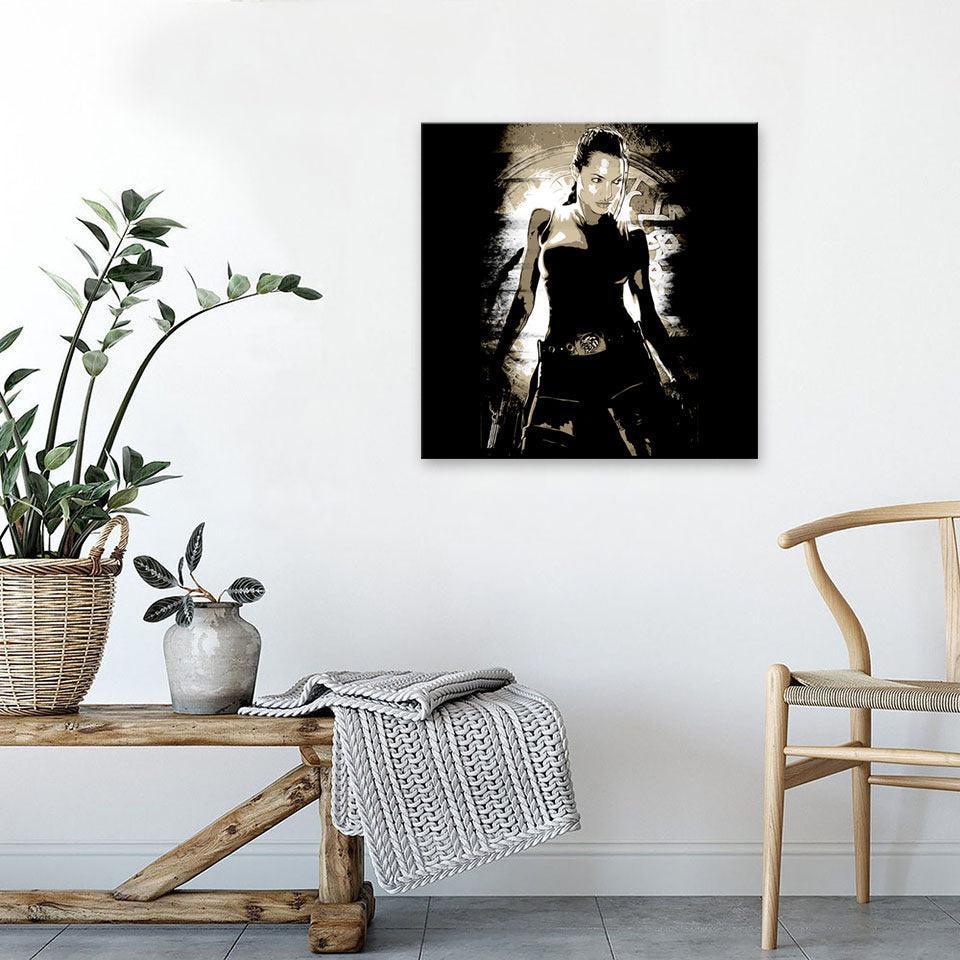 Black & Brown Angelina Jolie 1 Piece HD Multi Panel Canvas Wall Art Frame-Original Frame