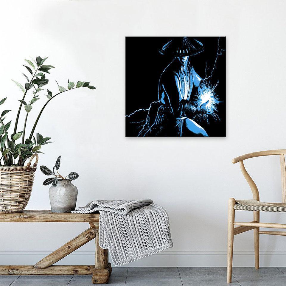 Black & Blue Warrior 1 Piece HD Multi Panel Canvas Wall Art Frame-Original Frame