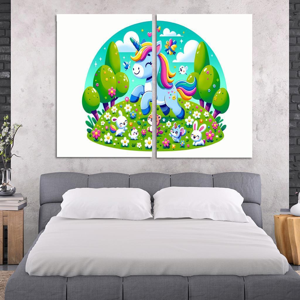 Rainbow Unicorn Friends 2 Piece HD Canvas Wall Art-Original Frame