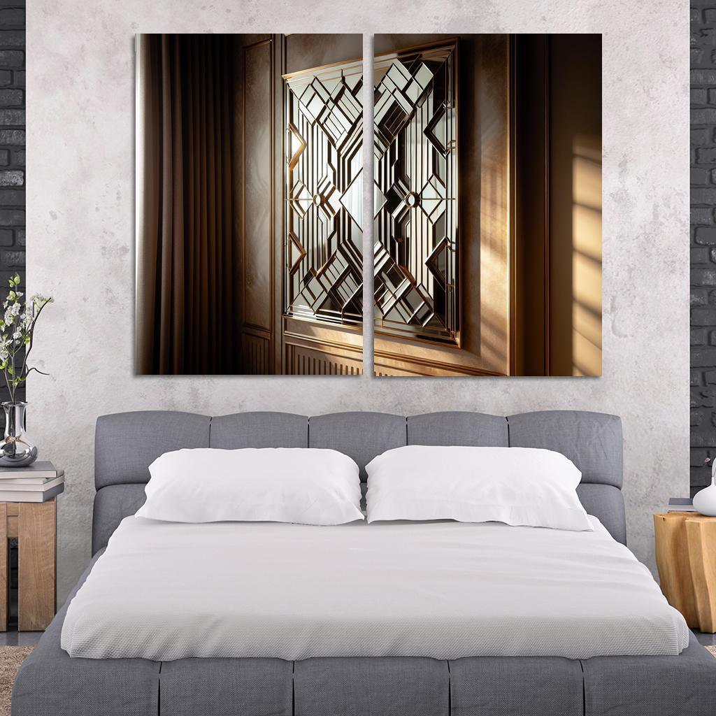 Art Deco Mirror with Geometric Design 2 Piece HD Canvas Wall Art-Original Frame