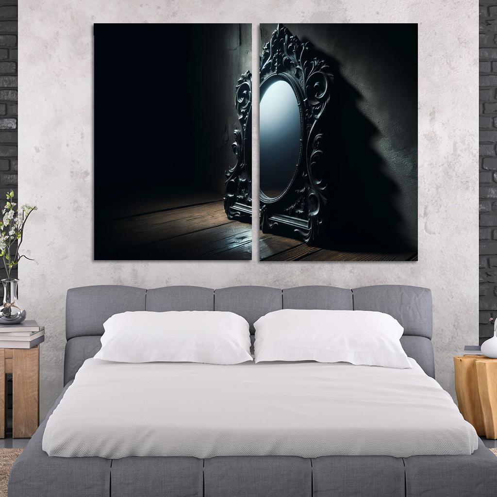 Haunting Reflections The Mirror of Secrets 2 Piece HD Canvas Wall Art-Original Frame
