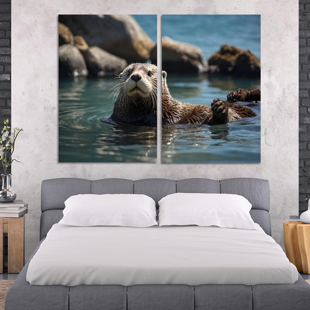 The Playful Sea Otter In Coastal Waters Canvas Paintings Frame