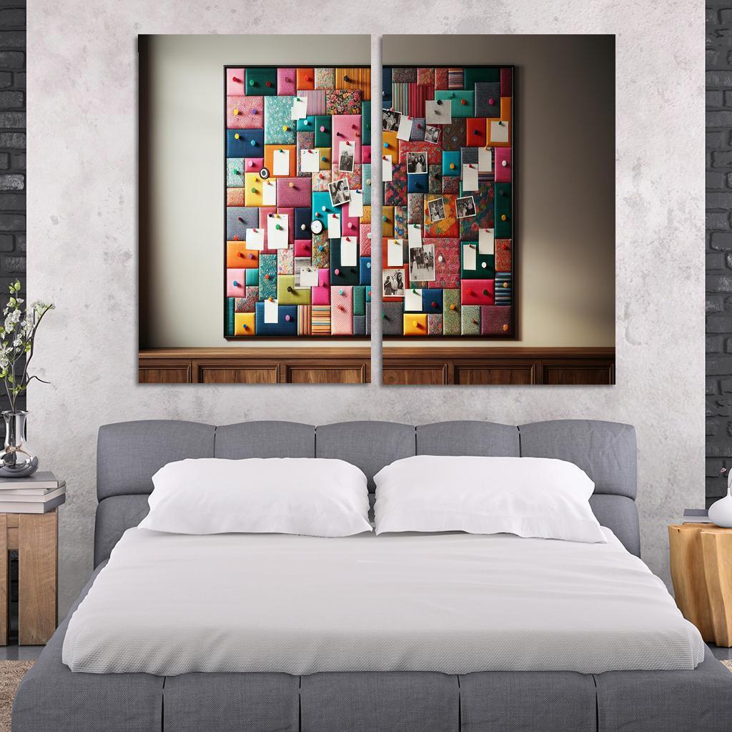Fabric-Covered Cork Bulletin Board 2 Piece HD Canvas Wall Art-Original Frame