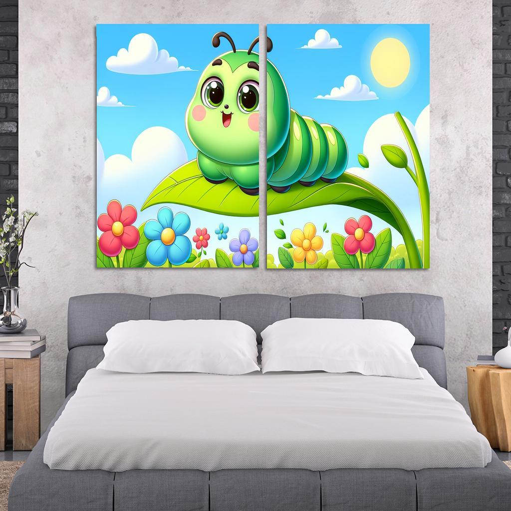 Cuddly Caterpillar Journey 2 Piece HD Canvas Wall Art-Original Frame