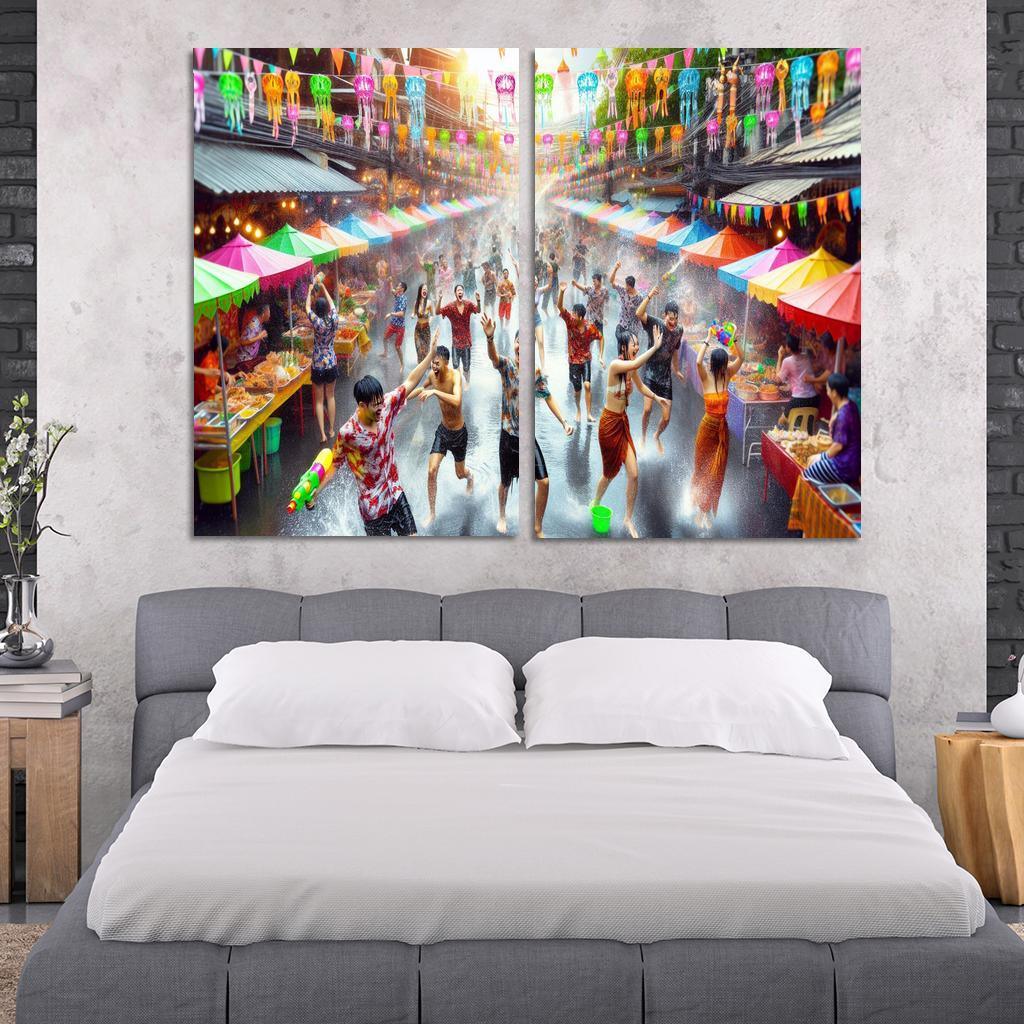 Songkran Water Festival Canvas Paintings Frame