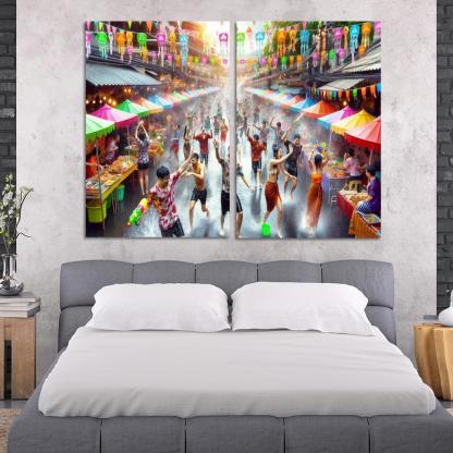 Songkran Water Festival Canvas Paintings Frame