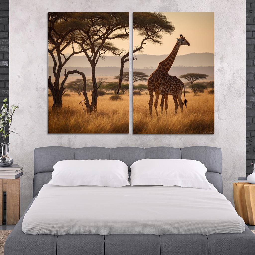 The Majestic Giraffe Grazing On Acacia Trees Framed Paintings
