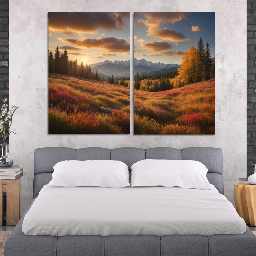 The Radiant Colors of Autumn Meadow 2 Piece HD Canvas Wall Art-Original Frame