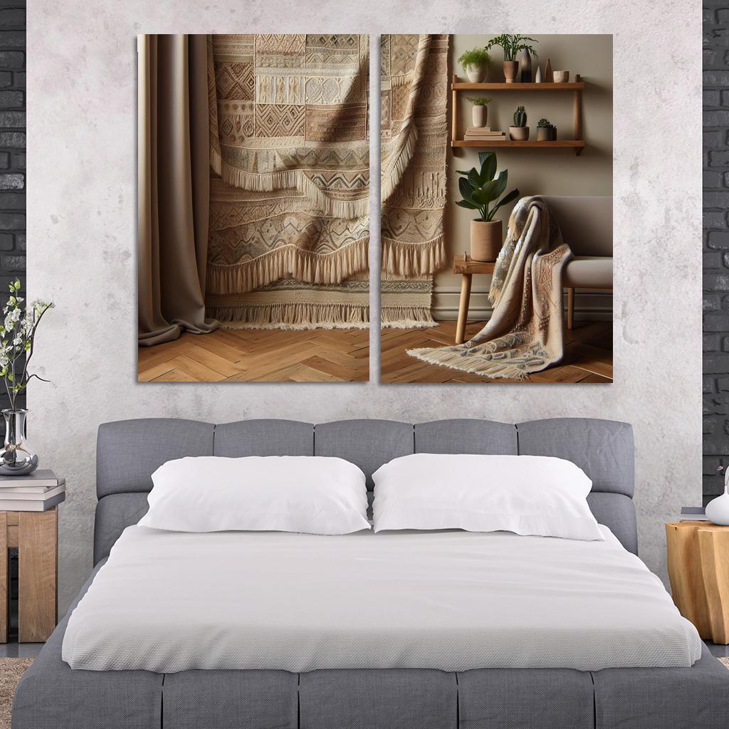 Textured Fabric Wall Hanging 2 Piece HD Canvas Wall Art-Original Frame