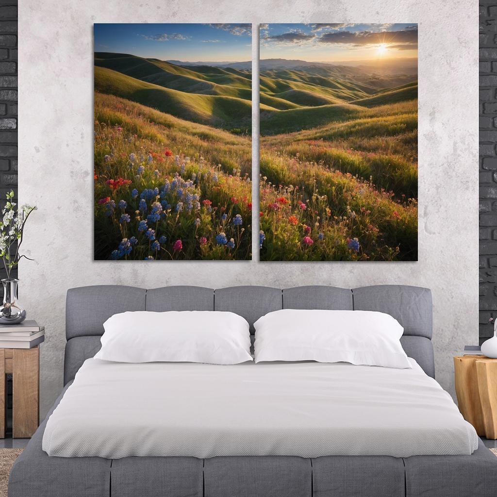 The Colorful Embrace Of Flowering Hillsides Multi-panel Paintings