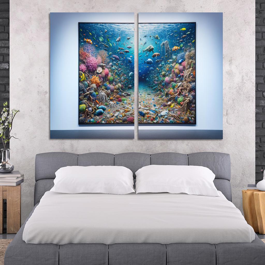 Beneath the Surface Ocean Conservation Awareness 2 Piece HD Canvas Wall Art-Original Frame