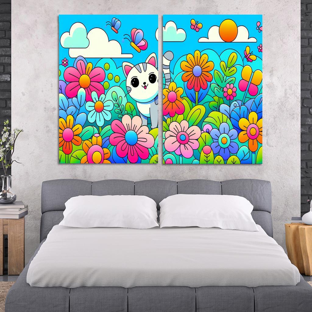 Curious Cat Adventure 2 Piece HD Canvas Wall Art-Original Frame