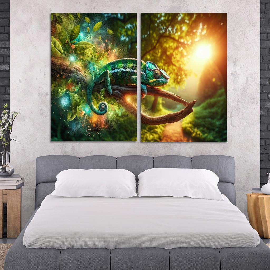 Chameleons Masters of Color and Camouflage 2 Piece HD Canvas Wall Art-Original Frame