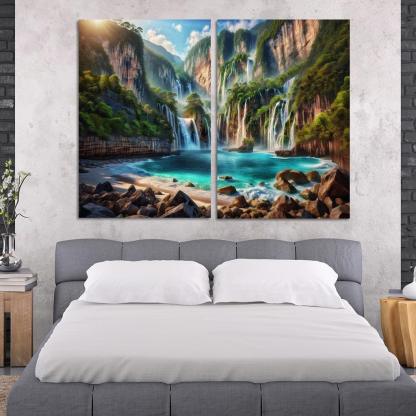 Cascading Waters Beach With Waterfalls Custom Paintings Frame