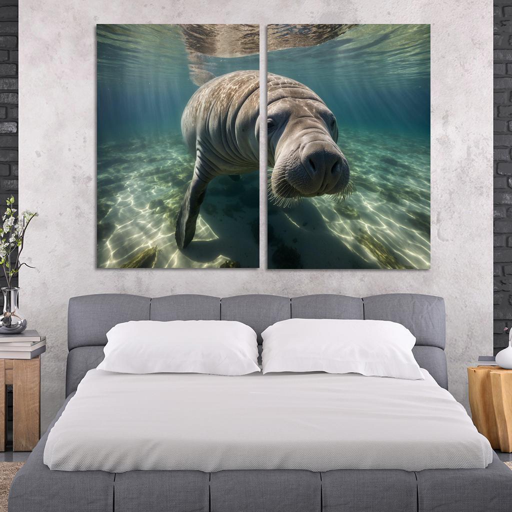 The Gentle Manatee In Calm Waters Framed Paintings
