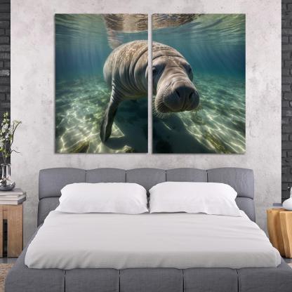 The Gentle Manatee In Calm Waters Framed Paintings