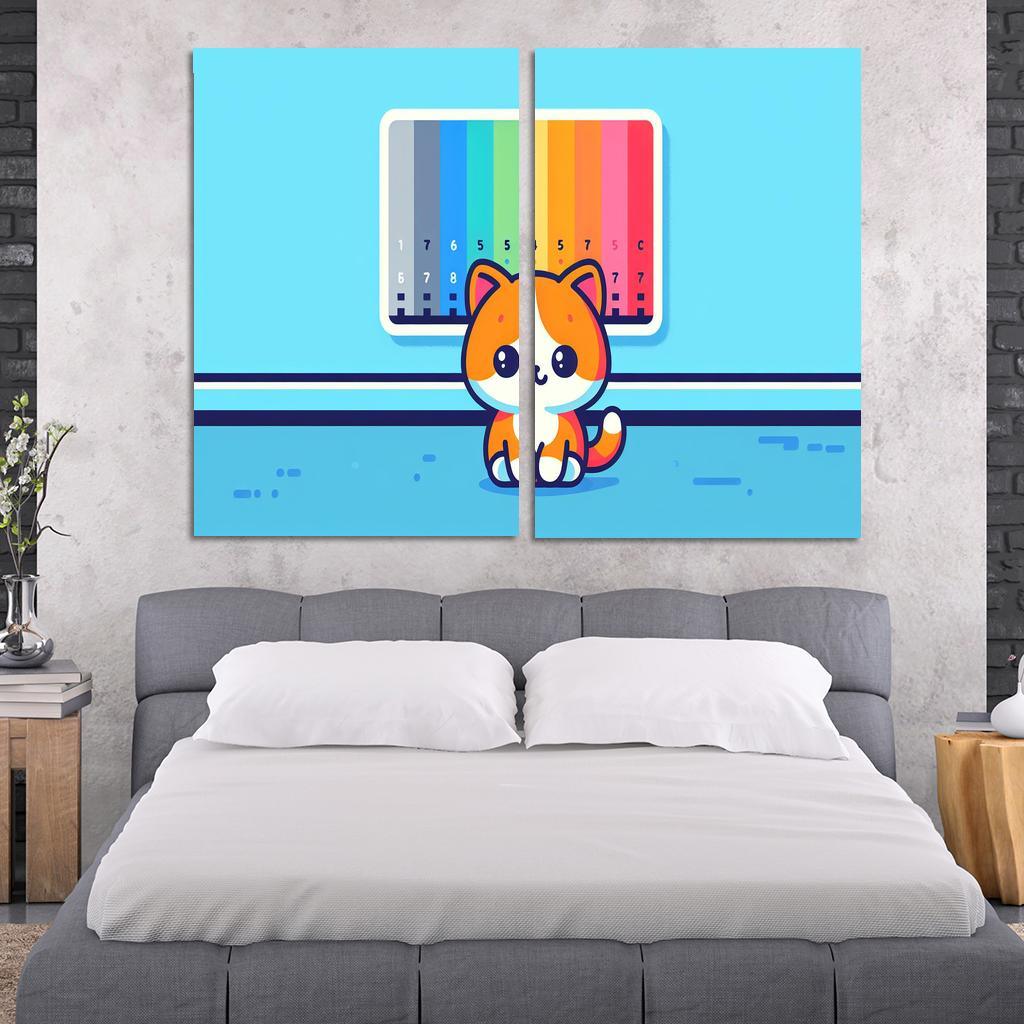 Curious Cat - Color Spectrum Puzzle 2 Piece HD Canvas Wall Art-Original Frame