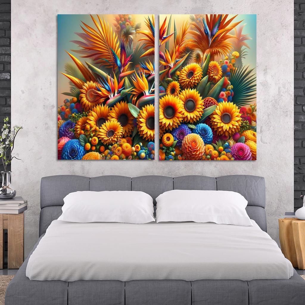 Festival of Colors A Celebration of Floral Diversity 2 Piece HD Canvas Wall Art-Original Frame
