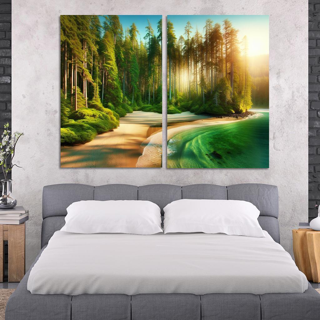 Seaside Forest Nature And Coast Combined Custom Paintings Frame