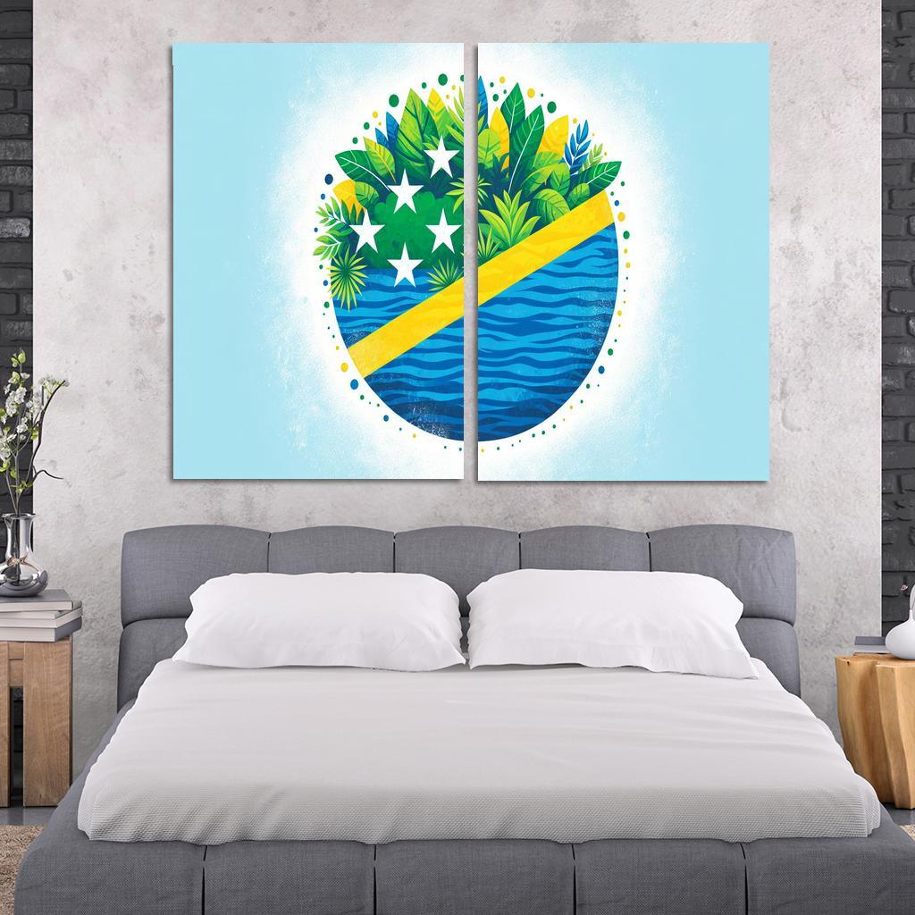 Nature's Guardians The Flag of the Solomon Islands 2 Piece HD Canvas Wall Art-Original Frame