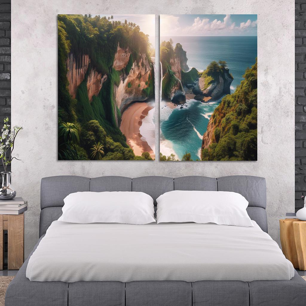 Cascading Waterfalls Beach Modern Paintings Frame