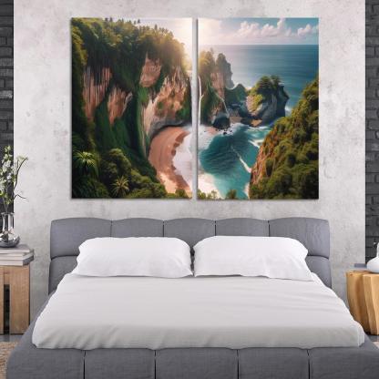 Cascading Waterfalls Beach Modern Paintings Frame