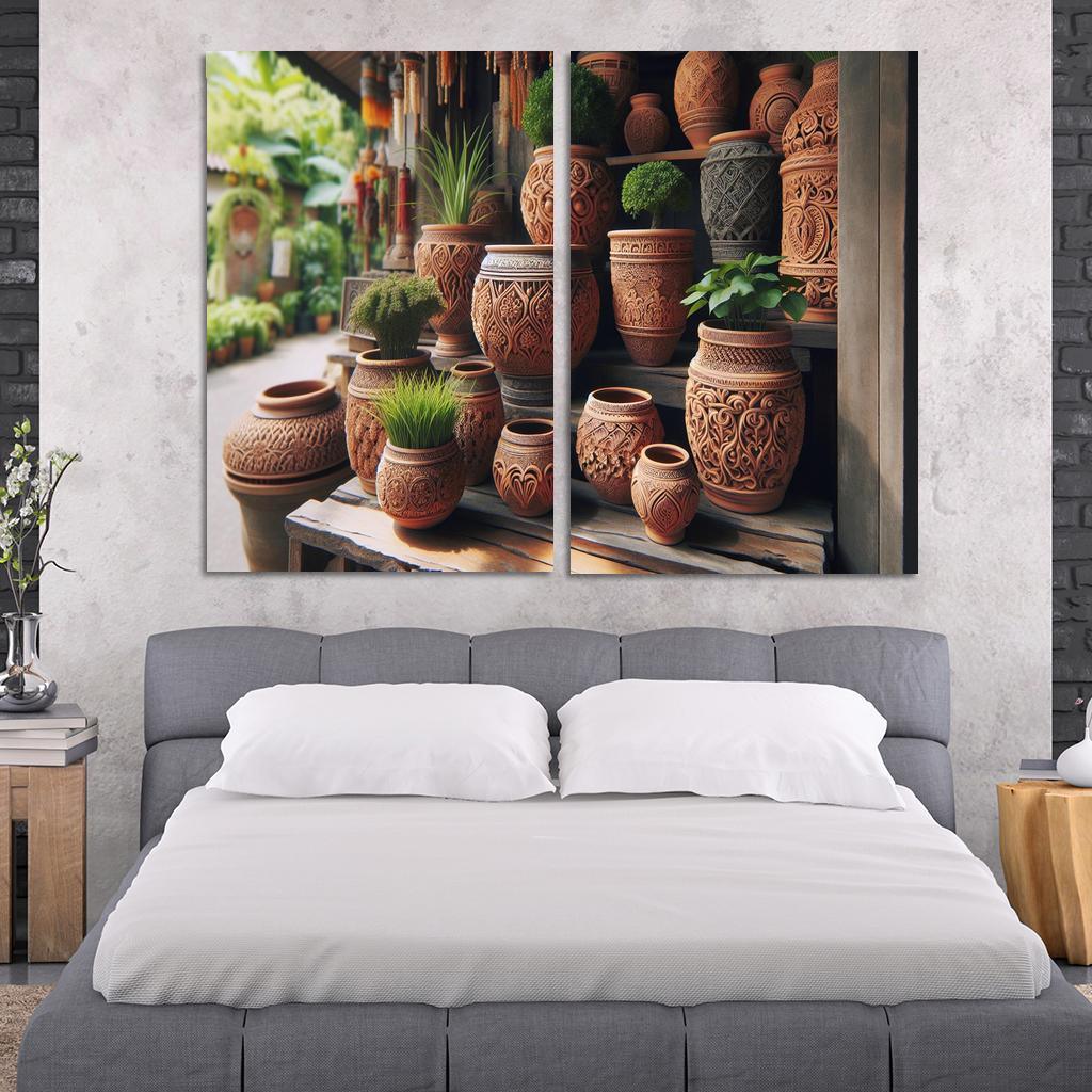 Handcrafted Terracotta Planters 2 Piece HD Canvas Wall Art-Original Frame